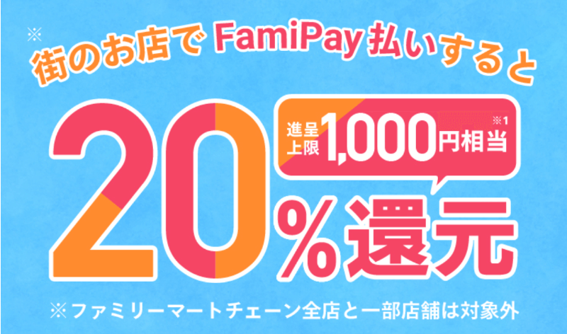ファミマ以外でFamiPay決済をすると抽選で1,000名に20％還元！