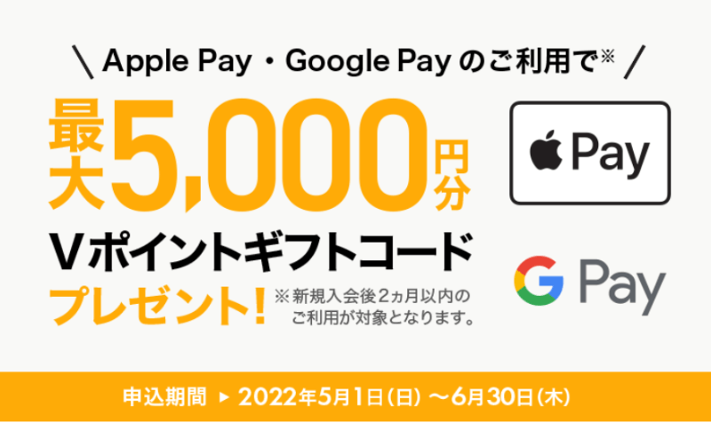 三井住友カード、最大5,000円分のVポイントギフトコードがもらえる新規入会キャンペーン！